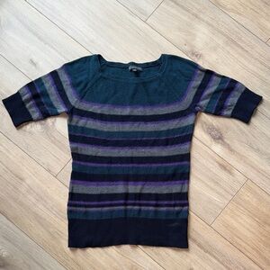 ADRIANNA PAPELL Lightweight 3/4 Sleeve Striped Dark Multicolor Sweater